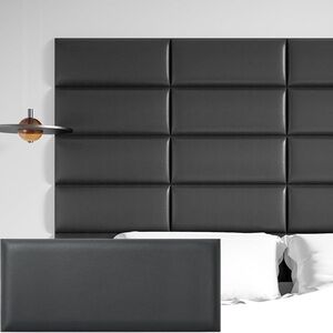 Peel & Stick Upholstered Headboard/Panels for Queen and King in Black Soundproof
